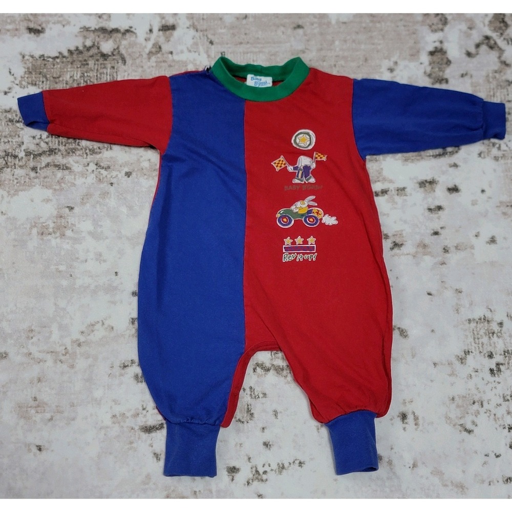 Vintage Baby B'Gosh Romper 6-9 Months Made USA Colorblock Graphic Outfit Bunny